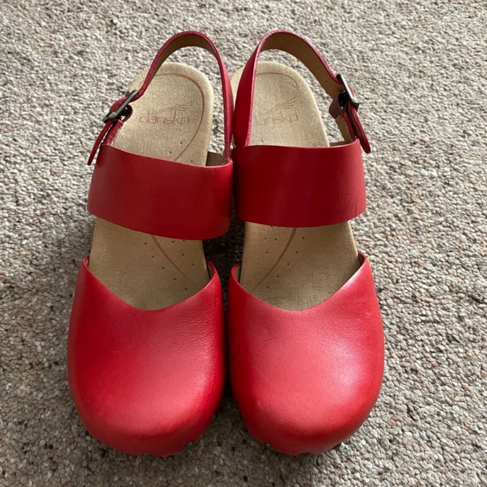 Dansko Red Leather Thea Slingback Wedge